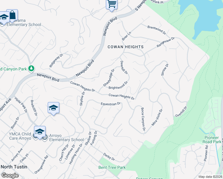 map of restaurants, bars, coffee shops, grocery stores, and more near in North Tustin