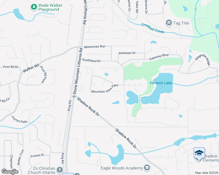 map of restaurants, bars, coffee shops, grocery stores, and more near 5652 Mountain View Pass in Stone Mountain