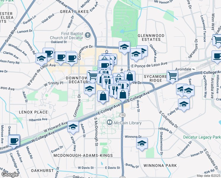 map of restaurants, bars, coffee shops, grocery stores, and more near in Decatur