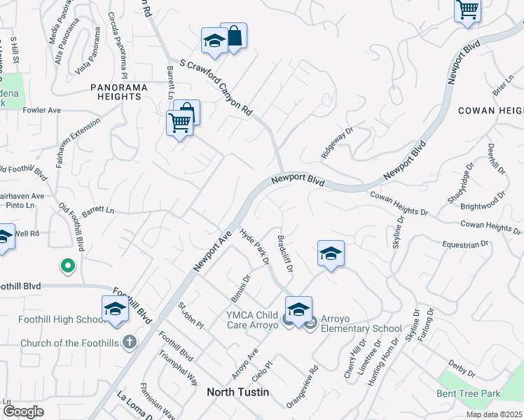 map of restaurants, bars, coffee shops, grocery stores, and more near 10942 Harrogate Place in Santa Ana