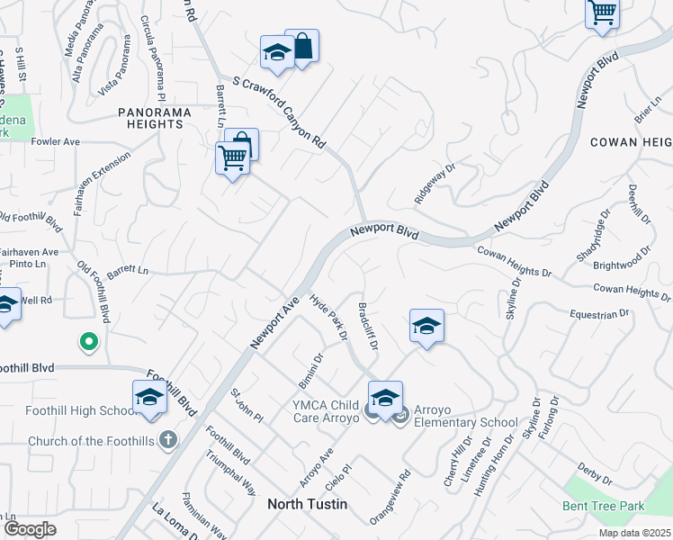 map of restaurants, bars, coffee shops, grocery stores, and more near 10942 Harrogate Place in Santa Ana