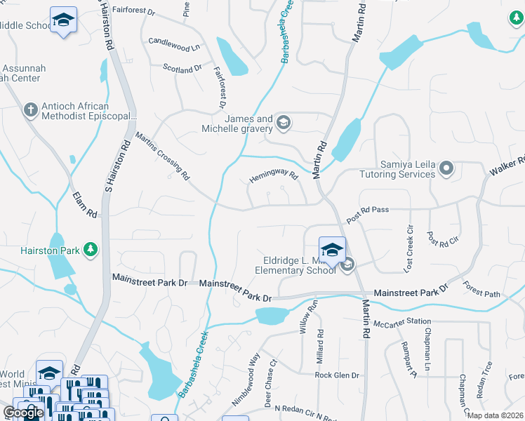 map of restaurants, bars, coffee shops, grocery stores, and more near 5034 Post Road Trail in Stone Mountain
