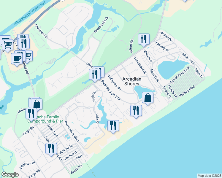 map of restaurants, bars, coffee shops, grocery stores, and more near 408 Kingston Road in Myrtle Beach