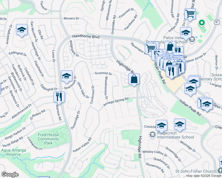map of restaurants, bars, coffee shops, grocery stores, and more near 28511 Quailhill Drive in Rancho Palos Verdes