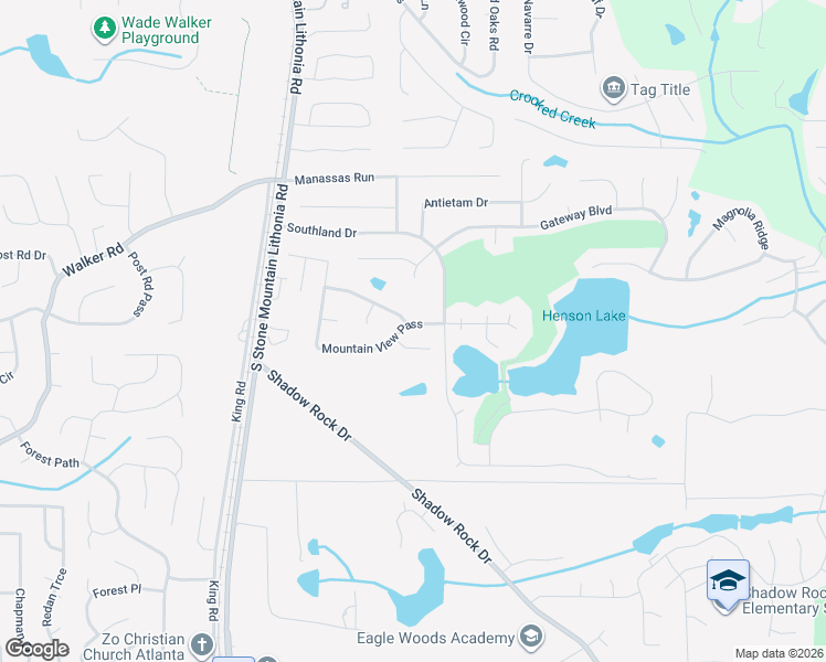 map of restaurants, bars, coffee shops, grocery stores, and more near 5671 Mountain View Pass in Stone Mountain