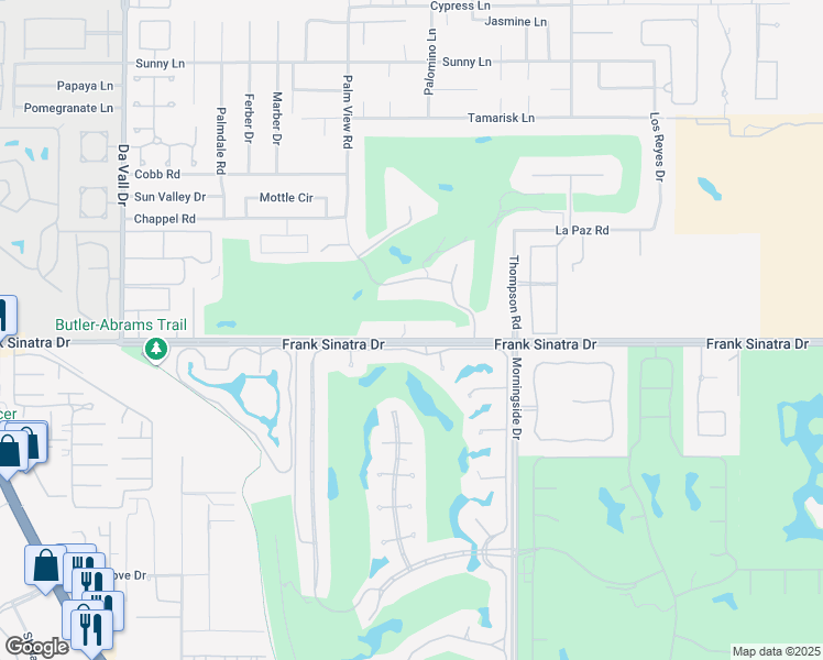 map of restaurants, bars, coffee shops, grocery stores, and more near 70650 Frank Sinatra Drive in Rancho Mirage
