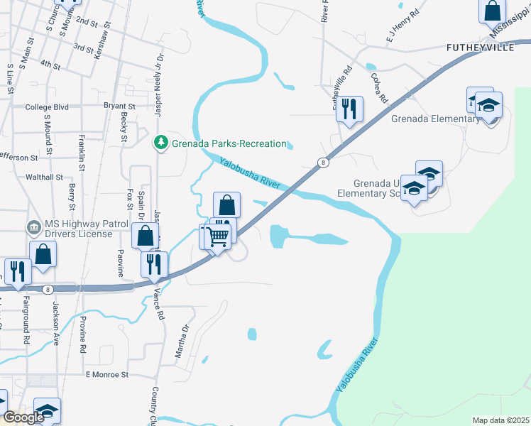 map of restaurants, bars, coffee shops, grocery stores, and more near in Lafayette County