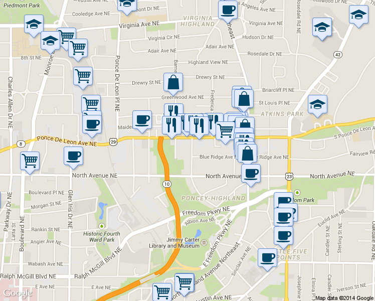 map of restaurants, bars, coffee shops, grocery stores, and more near 663 Linwood Avenue Northeast in Atlanta