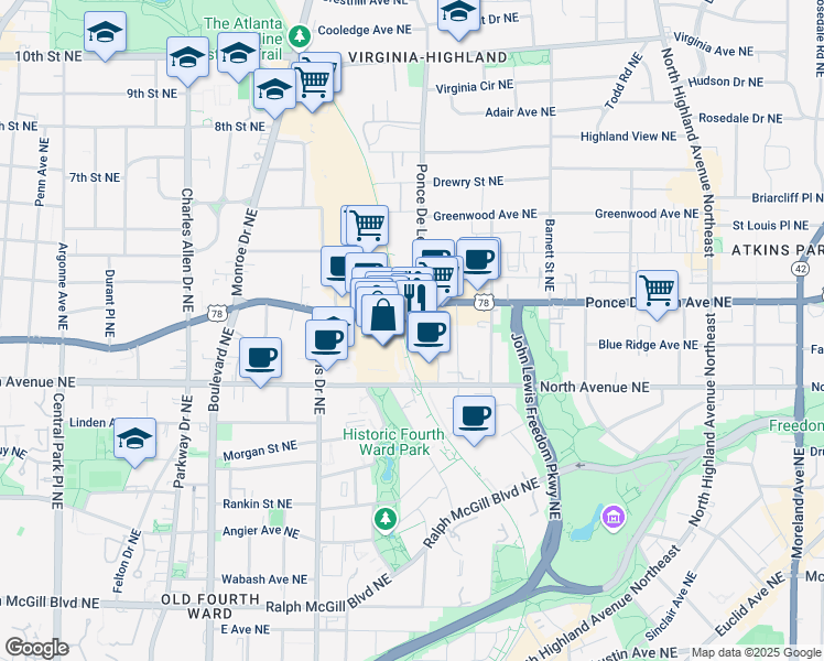 map of restaurants, bars, coffee shops, grocery stores, and more near 699 Georgia 8 in Atlanta