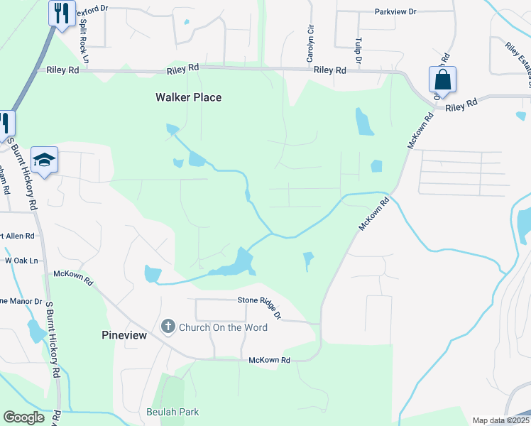 map of restaurants, bars, coffee shops, grocery stores, and more near 3445 Huntington Court in Douglasville