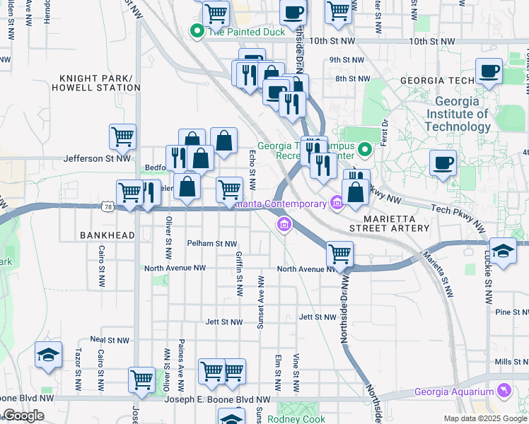 map of restaurants, bars, coffee shops, grocery stores, and more near 688 Donald Lee Hollowell Parkway Northwest in Atlanta
