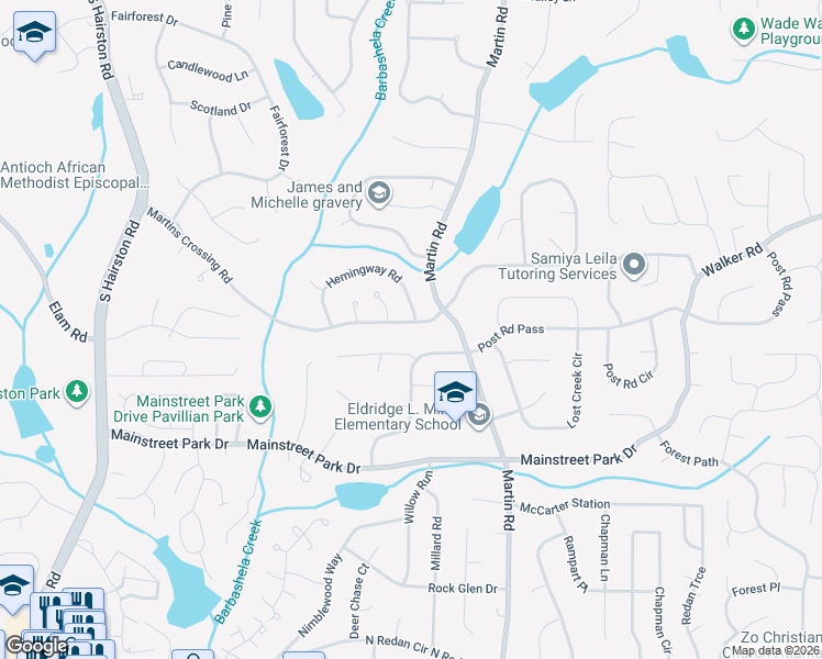 map of restaurants, bars, coffee shops, grocery stores, and more near 5056 Post Road Pass in Stone Mountain