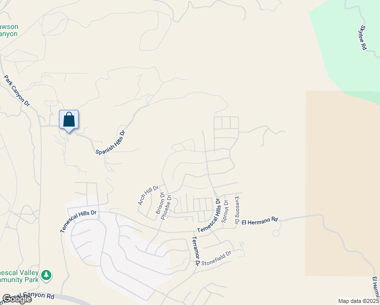 map of restaurants, bars, coffee shops, grocery stores, and more near 24025 Phoebe Drive in Temescal Valley