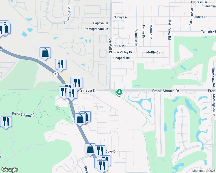 map of restaurants, bars, coffee shops, grocery stores, and more near 37982 Da Vall Drive in Rancho Mirage