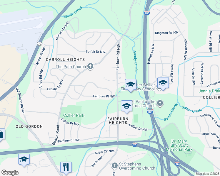 map of restaurants, bars, coffee shops, grocery stores, and more near 3351 Adkins Road Northwest in Atlanta