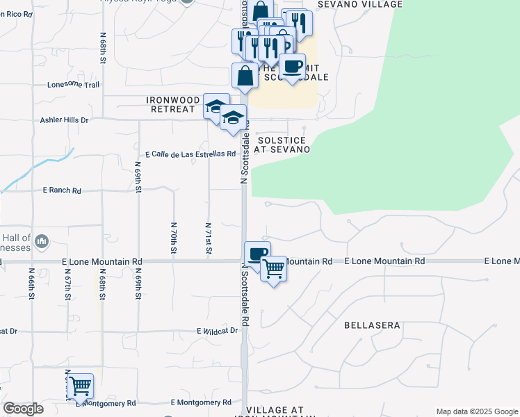 map of restaurants, bars, coffee shops, grocery stores, and more near 7254 East Sonoran Trail in Scottsdale