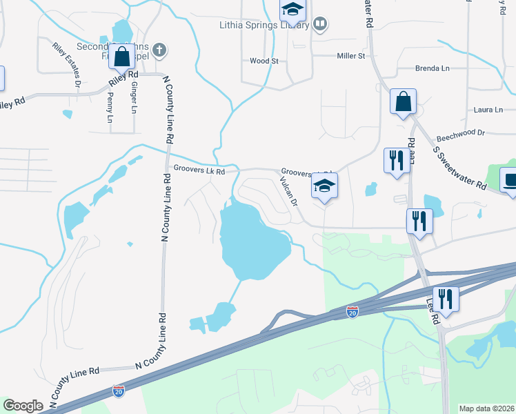 map of restaurants, bars, coffee shops, grocery stores, and more near 1195 Matt Moore Court in Lithia Springs