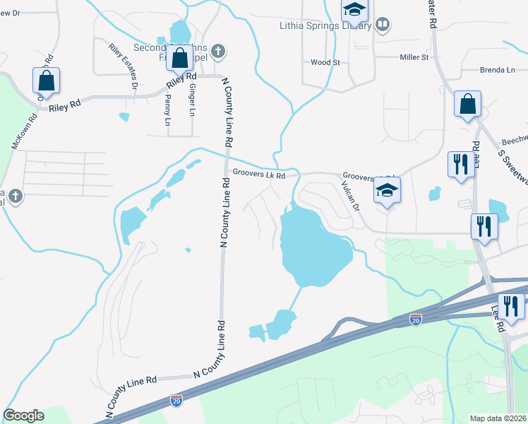 map of restaurants, bars, coffee shops, grocery stores, and more near 2743 Jordan Lane in Lithia Springs