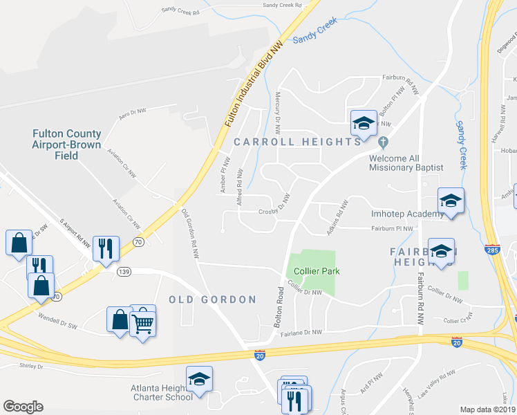 map of restaurants, bars, coffee shops, grocery stores, and more near 3745 Crosby Drive Northwest in Atlanta