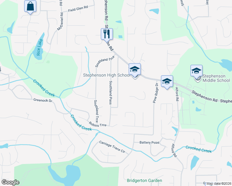 map of restaurants, bars, coffee shops, grocery stores, and more near 767 Stephenson Ridge in Stone Mountain