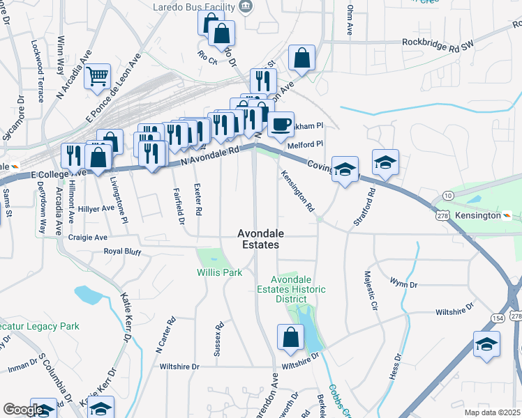 map of restaurants, bars, coffee shops, grocery stores, and more near 26 Clarendon Avenue in Avondale Estates