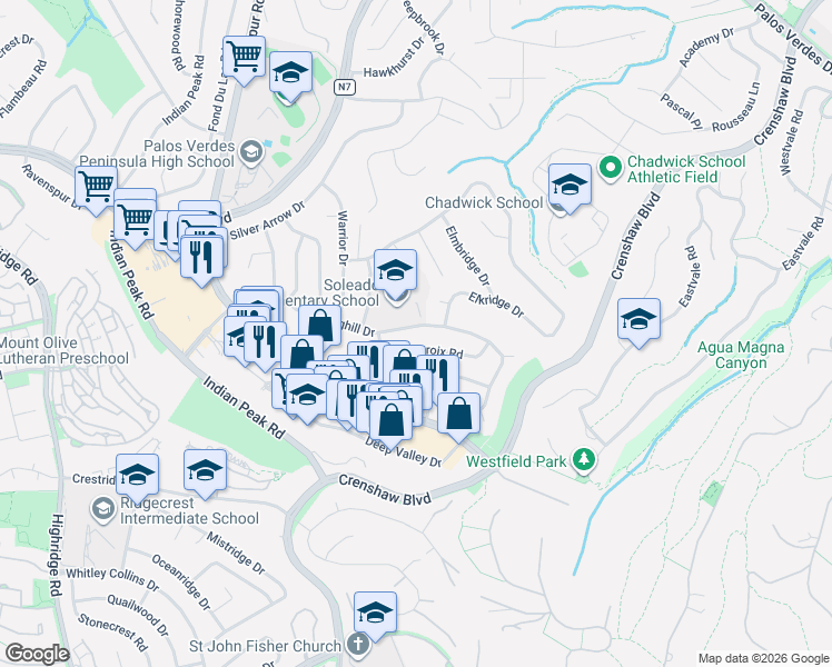 map of restaurants, bars, coffee shops, grocery stores, and more near 27793 Longhill Drive in Rancho Palos Verdes