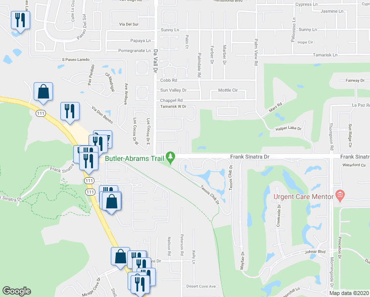 map of restaurants, bars, coffee shops, grocery stores, and more near 70152 Frank Sinatra Drive in Rancho Mirage