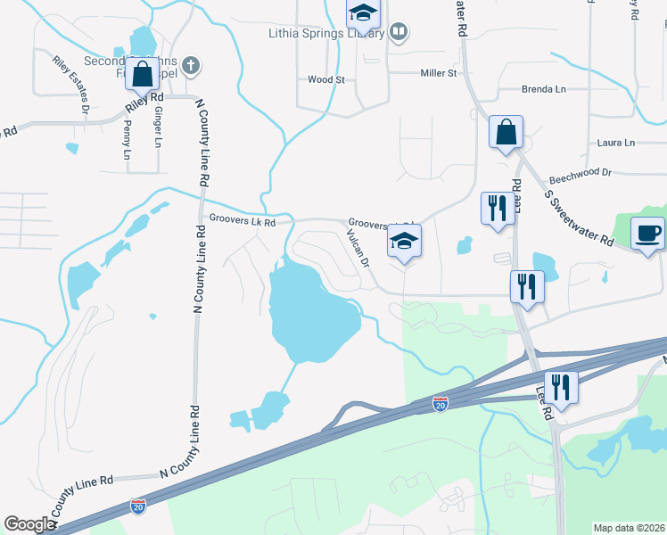 map of restaurants, bars, coffee shops, grocery stores, and more near 1211 Andrews Drive in Lithia Springs