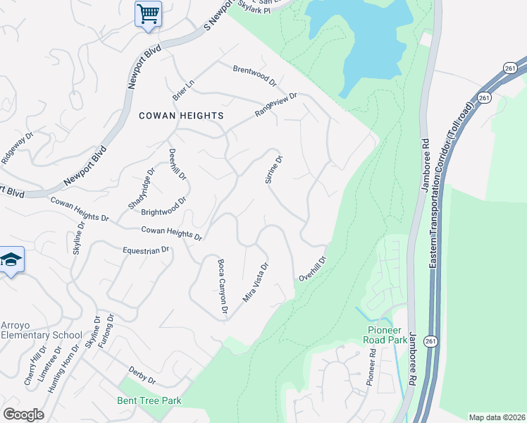map of restaurants, bars, coffee shops, grocery stores, and more near 1812 Overview Circle in North Tustin