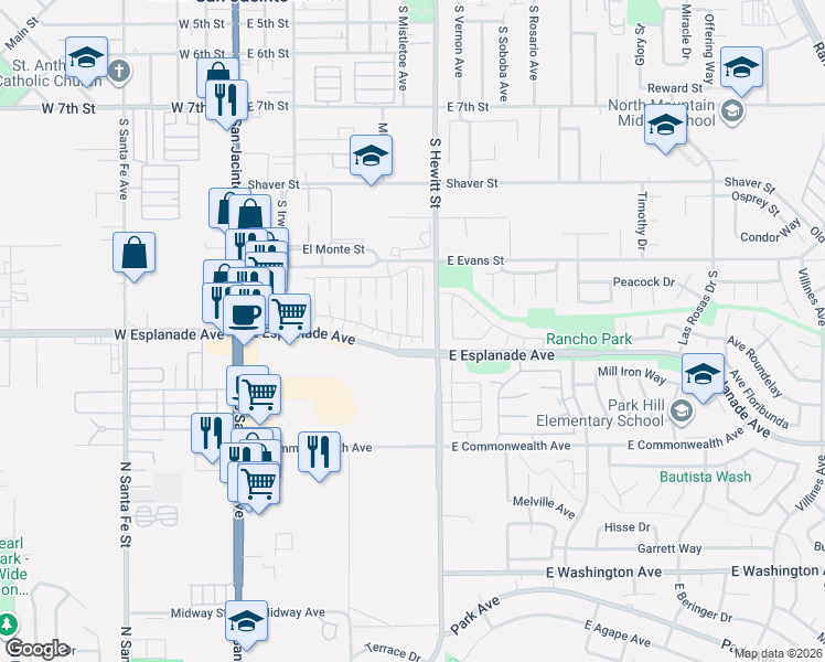 map of restaurants, bars, coffee shops, grocery stores, and more near 1461 Congress Way in San Jacinto