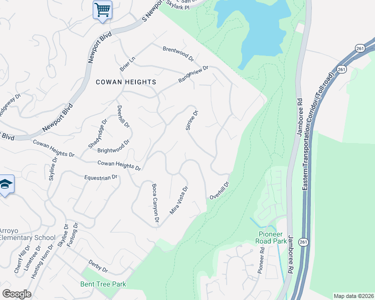 map of restaurants, bars, coffee shops, grocery stores, and more near 1821 Overview Circle in Santa Ana