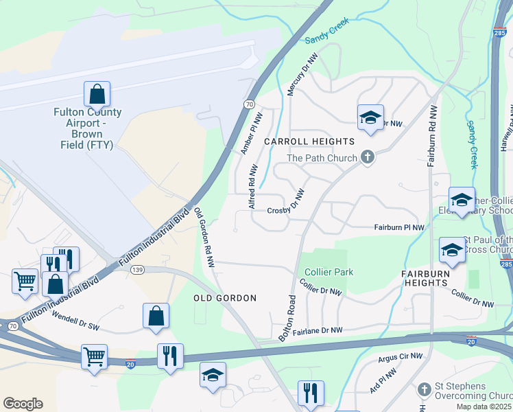 map of restaurants, bars, coffee shops, grocery stores, and more near 3777 Crosby Drive Northwest in Atlanta