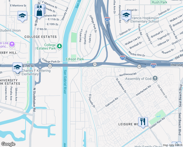 map of restaurants, bars, coffee shops, grocery stores, and more near 13061 Oak Hills Drive in Seal Beach