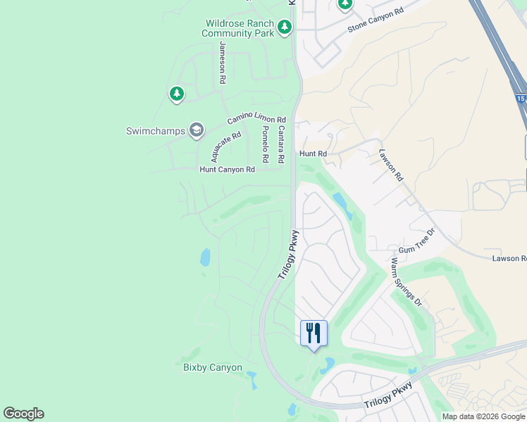 map of restaurants, bars, coffee shops, grocery stores, and more near 23833 Fawnskin Drive in Corona