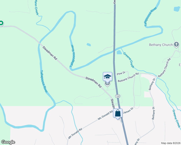 map of restaurants, bars, coffee shops, grocery stores, and more near 467 Steadman Road in Tallapoosa