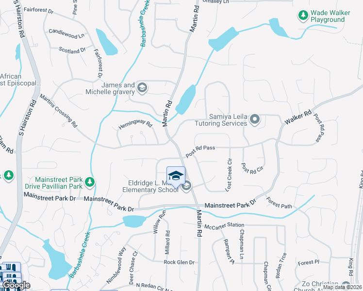 map of restaurants, bars, coffee shops, grocery stores, and more near 5088 Post Road Pass in Stone Mountain