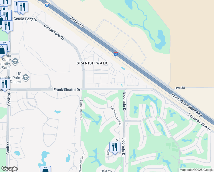 map of restaurants, bars, coffee shops, grocery stores, and more near 685 Calle Vibrante in Palm Desert