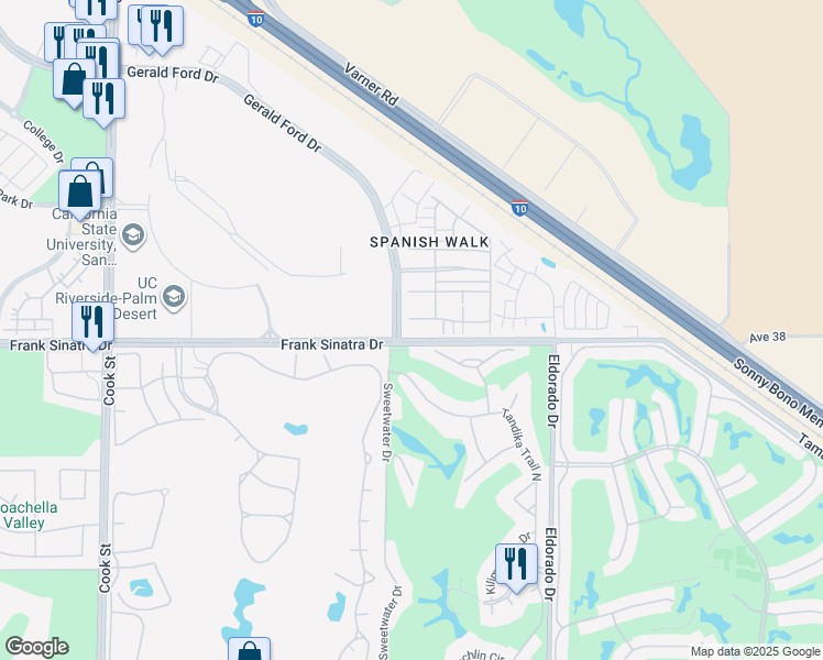 map of restaurants, bars, coffee shops, grocery stores, and more near 609 Calle Vibrante in Palm Desert