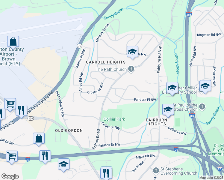 map of restaurants, bars, coffee shops, grocery stores, and more near 685 Bolton Road Northwest in Atlanta