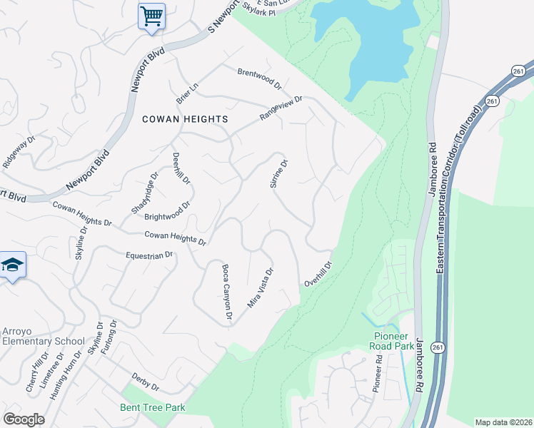 map of restaurants, bars, coffee shops, grocery stores, and more near 1812 Overview Circle in North Tustin