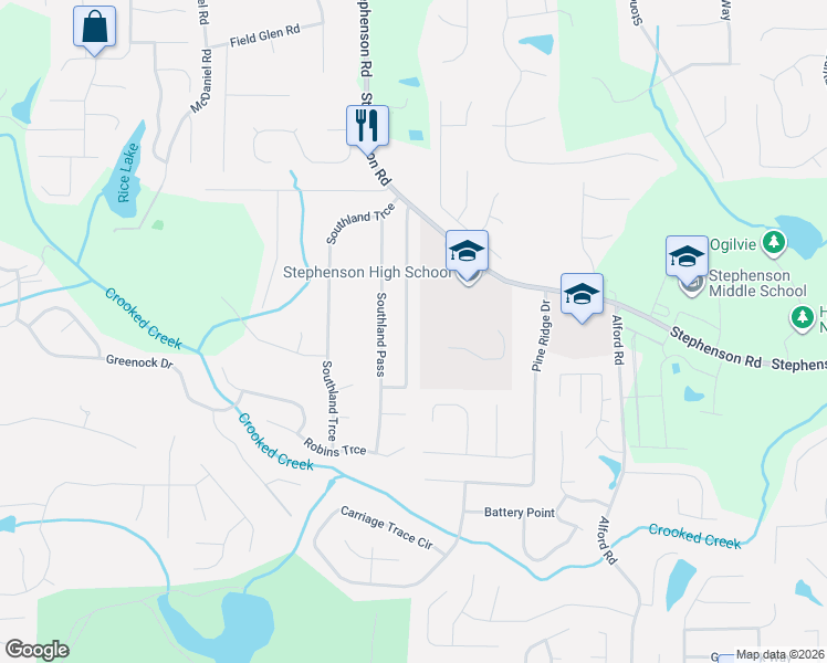 map of restaurants, bars, coffee shops, grocery stores, and more near 782 Stephenson Ridge in Stone Mountain