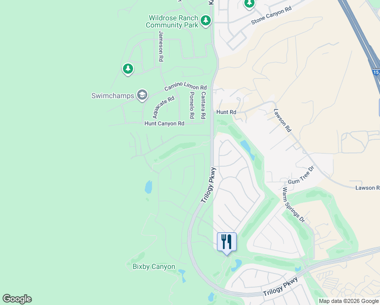 map of restaurants, bars, coffee shops, grocery stores, and more near 23833 Fawnskin Drive in Corona