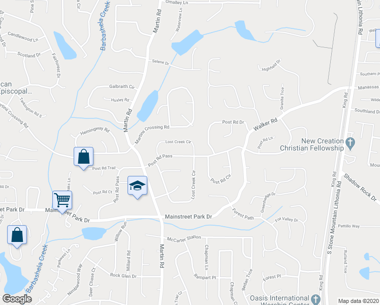 map of restaurants, bars, coffee shops, grocery stores, and more near 766 Lost Creek Circle in Stone Mountain