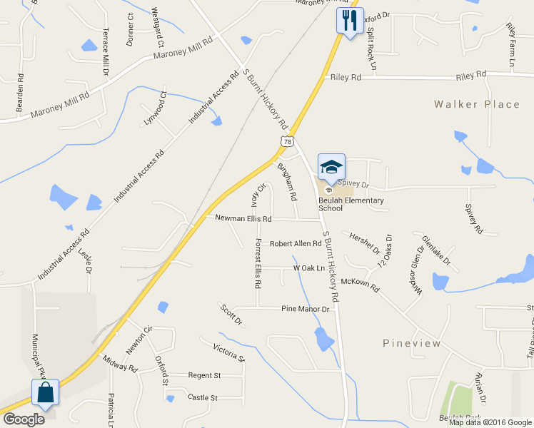 map of restaurants, bars, coffee shops, grocery stores, and more near 1193 Ivory Circle in Douglasville