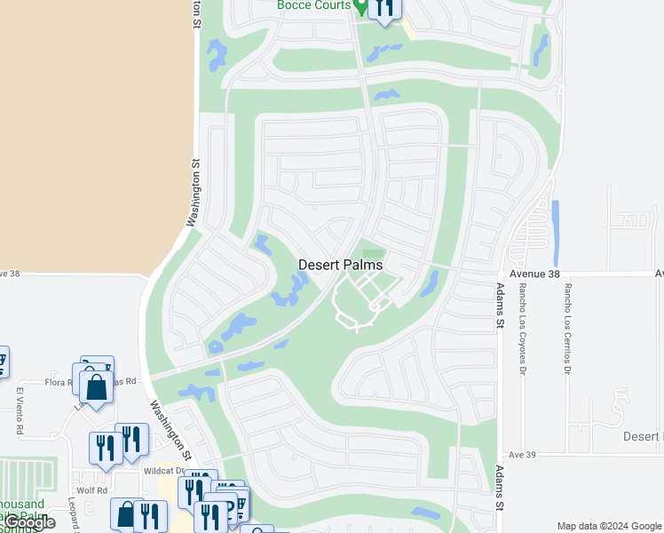 map of restaurants, bars, coffee shops, grocery stores, and more near 37948 Breeze Way in Palm Desert