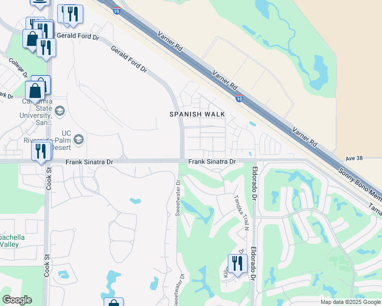 map of restaurants, bars, coffee shops, grocery stores, and more near 617 Calle Vibrante in Palm Desert