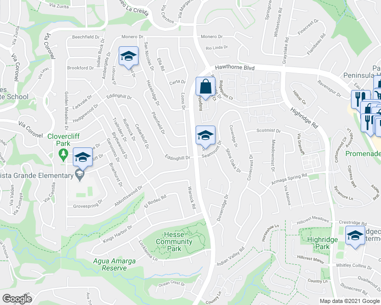 map of restaurants, bars, coffee shops, grocery stores, and more near 28740 Lomo Drive in Rancho Palos Verdes