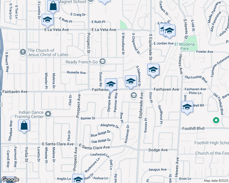 map of restaurants, bars, coffee shops, grocery stores, and more near 13001 Palomar Way in North Tustin