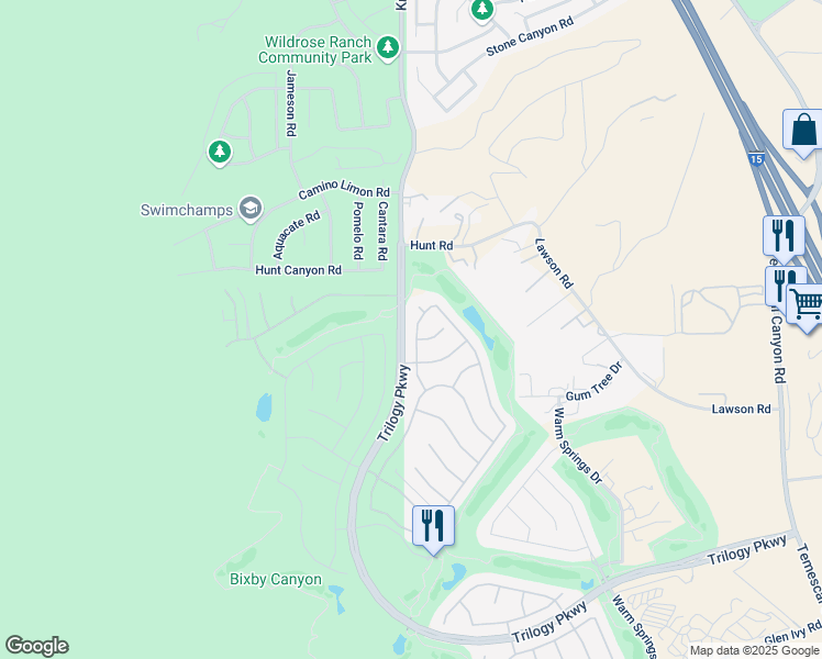 map of restaurants, bars, coffee shops, grocery stores, and more near 23793 Carrizo Gorge Court in Corona