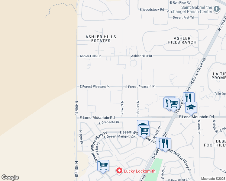 map of restaurants, bars, coffee shops, grocery stores, and more near 4237 East Forest Pleasant Place in Cave Creek
